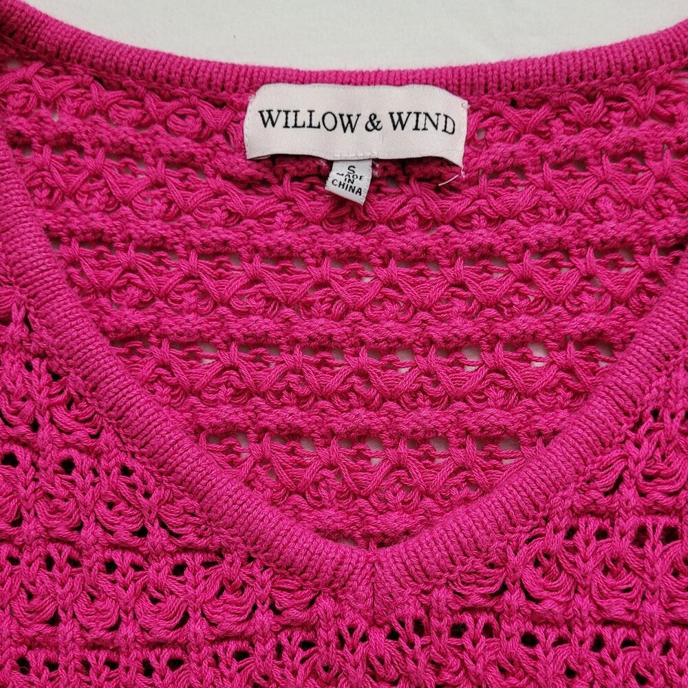 Willow & Wind Knit Cropped V-Neck Sweater Fuchsia Crochet Small Boho - Picture 5 of 10